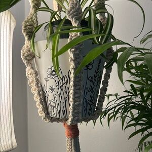 Macrame Plant Hanger with Floral Pot